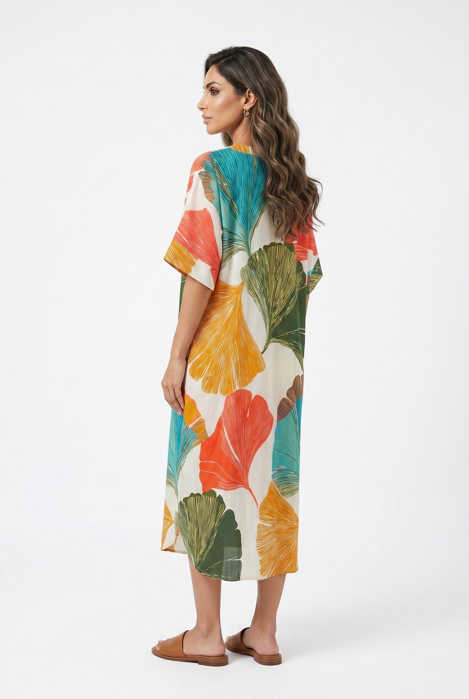 Gingko Leaf Print Tunic Dress 67958