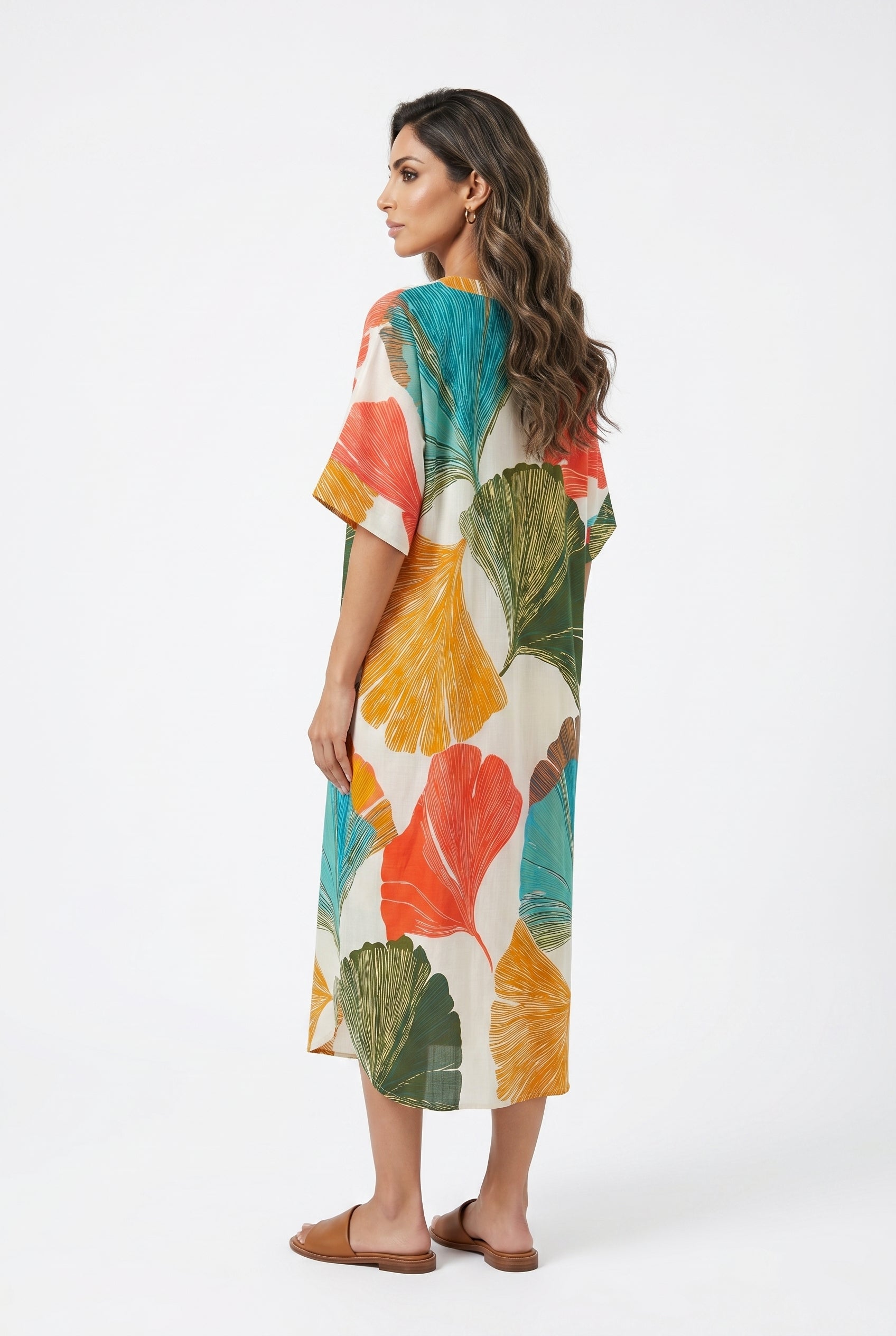 Gingko Leaf Print Tunic Dress 67958