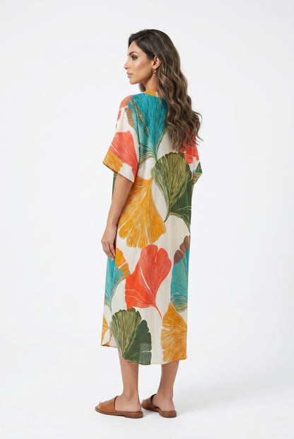 Gingko Leaf Print Tunic Dress 67958