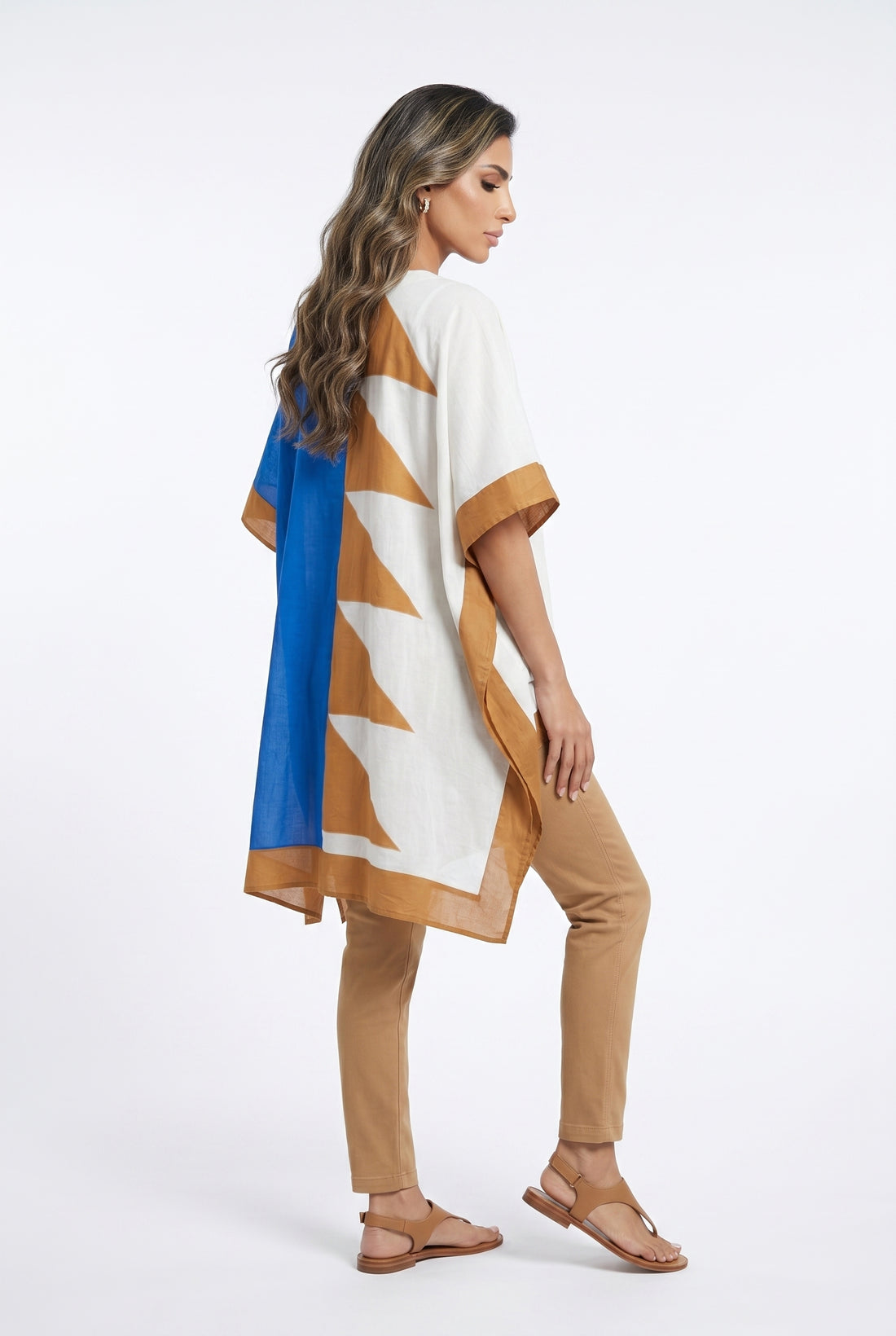 Block Patterned Cotton Short Kaftan 68008
