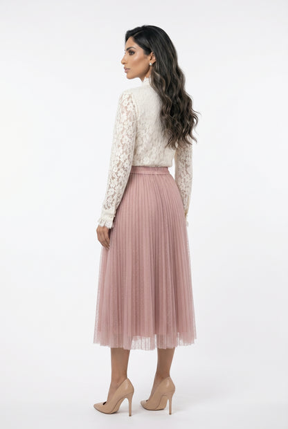 08077-3 Polka Dot Long Tulle Skirt تنورة طويلة من التول بنقاط البولكا