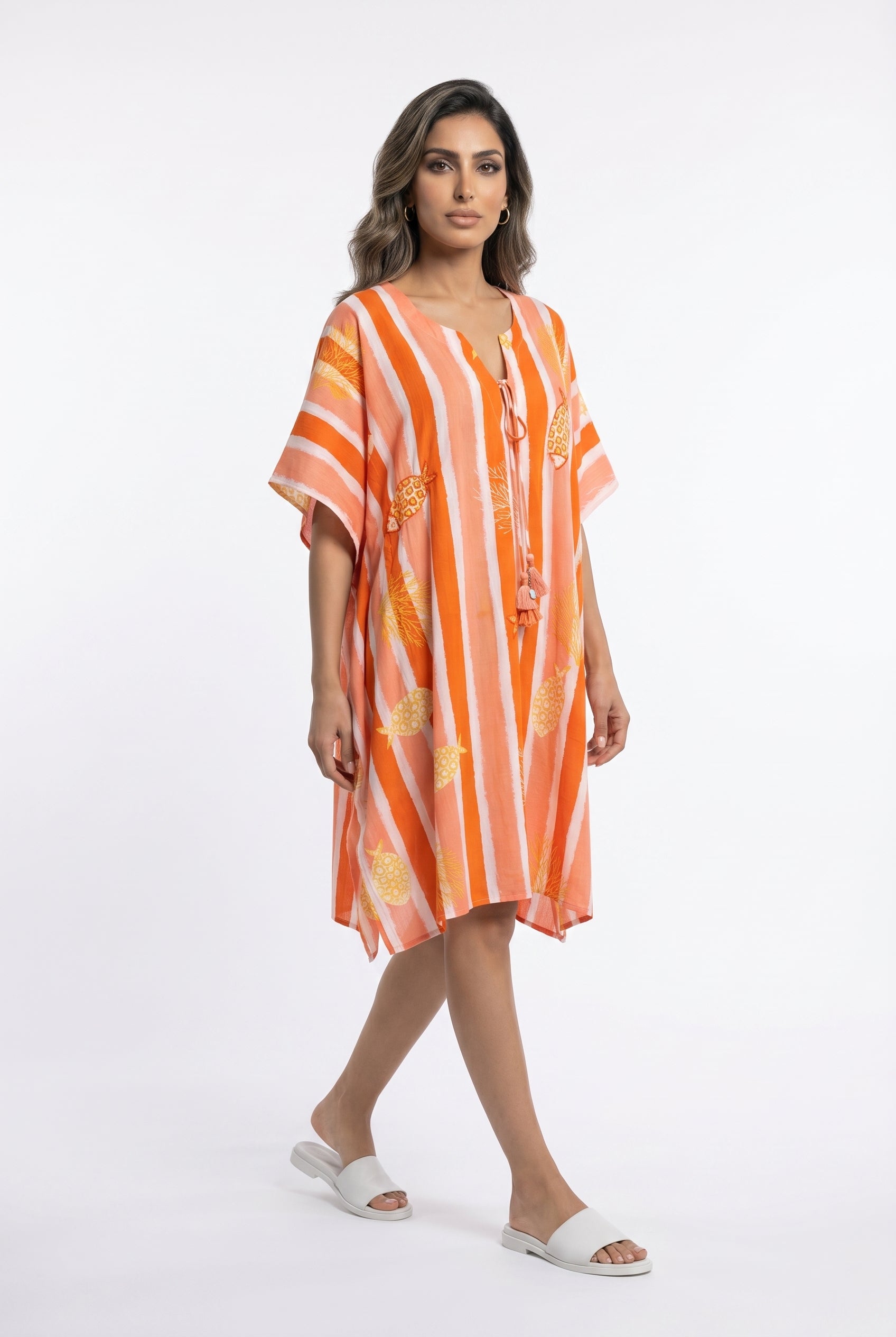 Stripes Patterned Cotton Short Kaftan