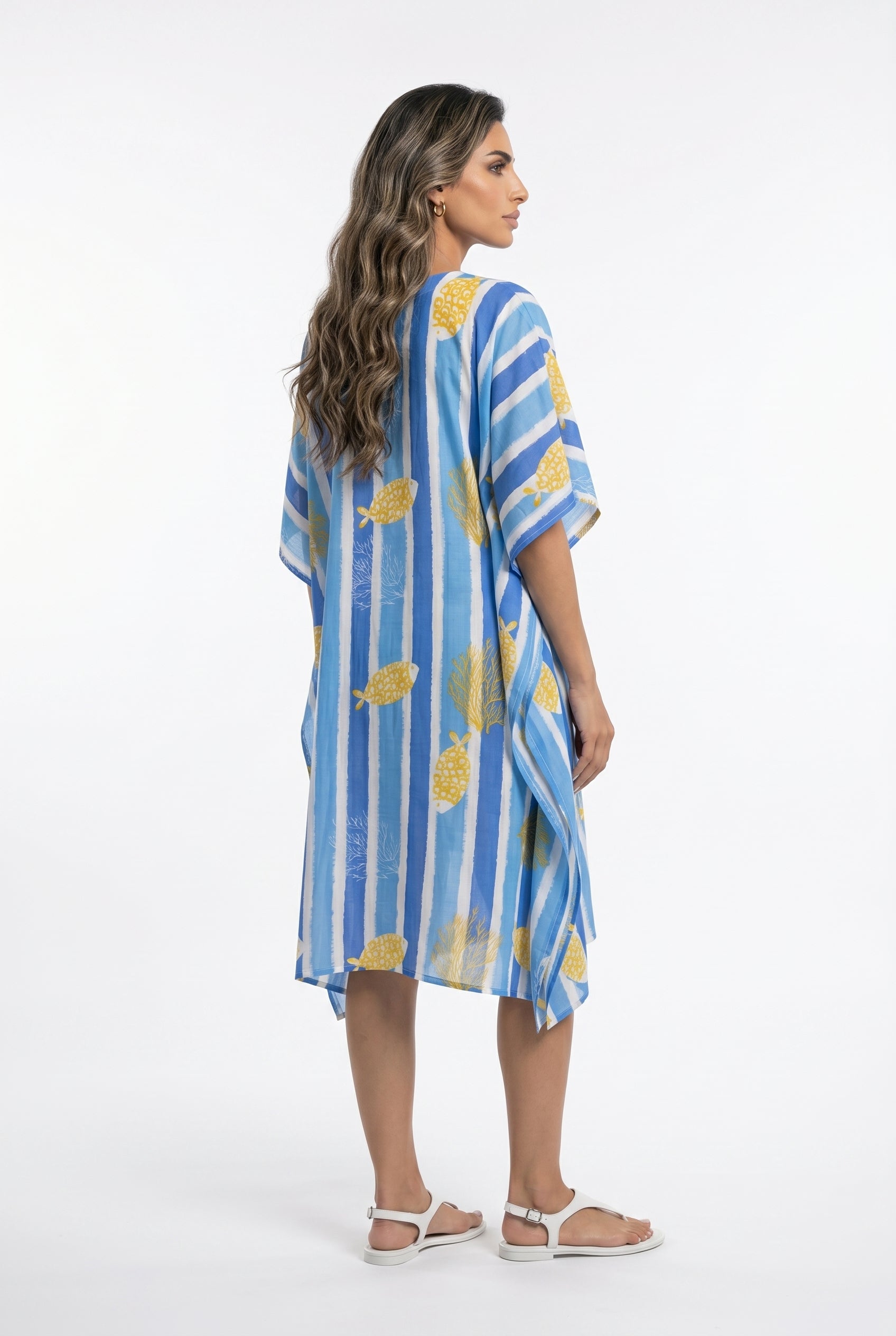 Stripes Patterned Cotton Short Kaftan
