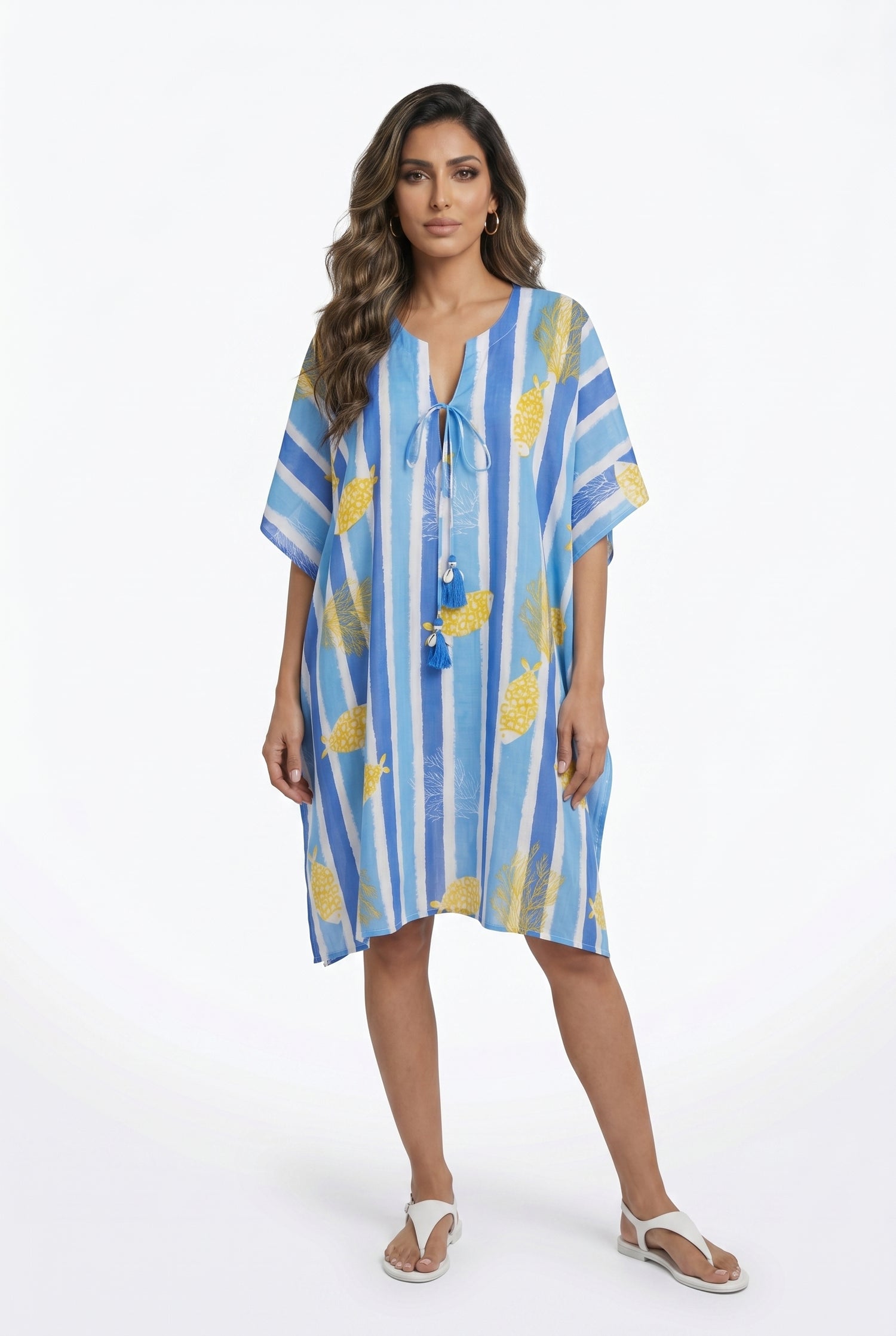 Stripes Patterned Cotton Short Kaftan