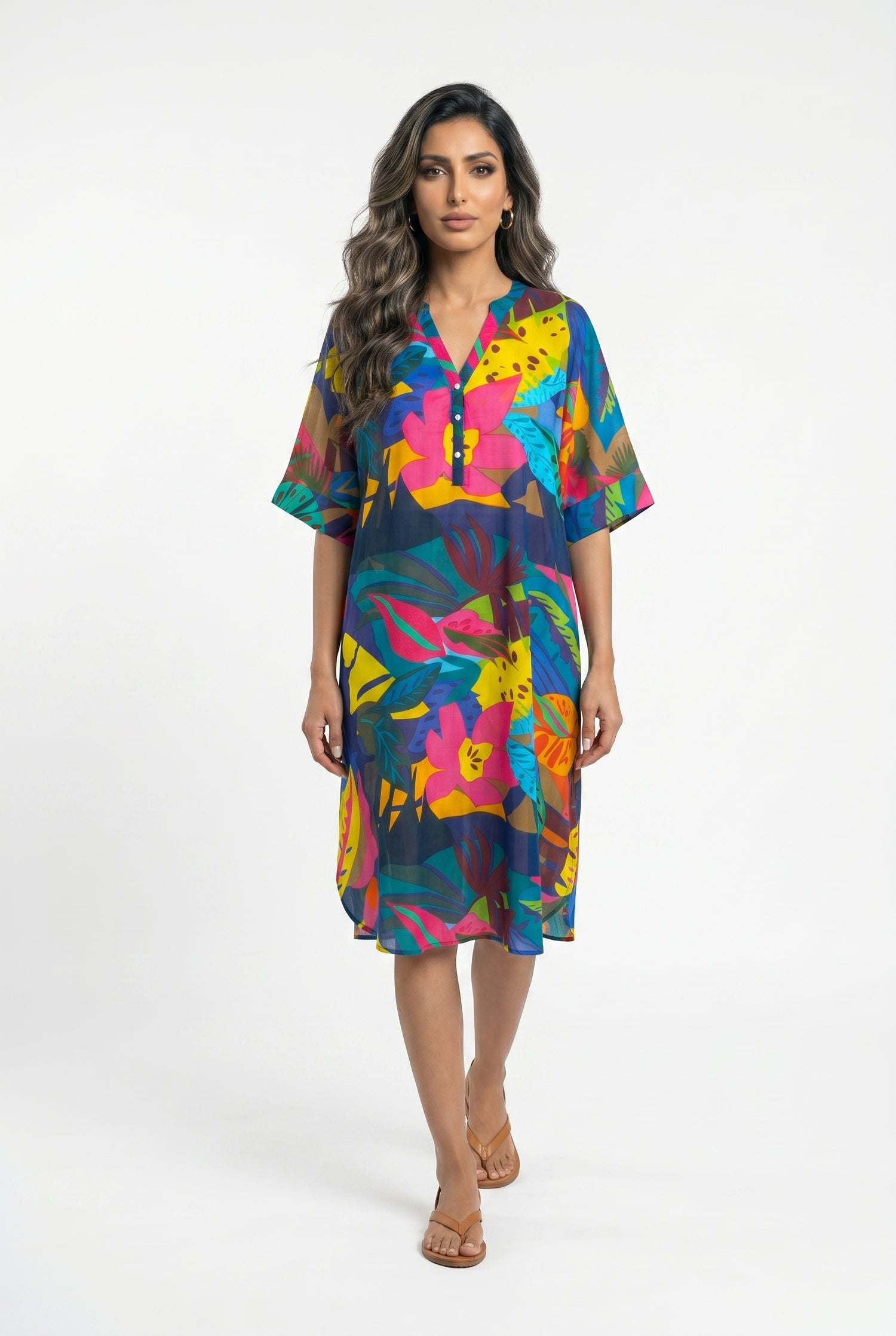 Tropical Floral Print Tunic Dress 67983