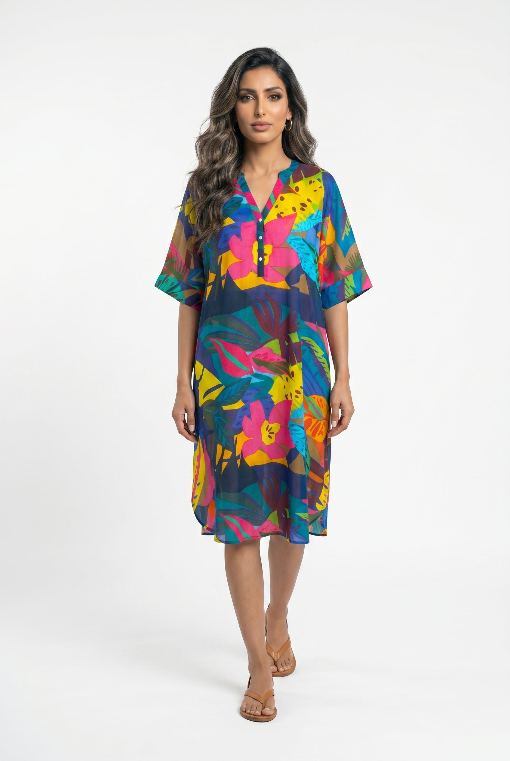 Tropical Floral Print Tunic Dress 67983