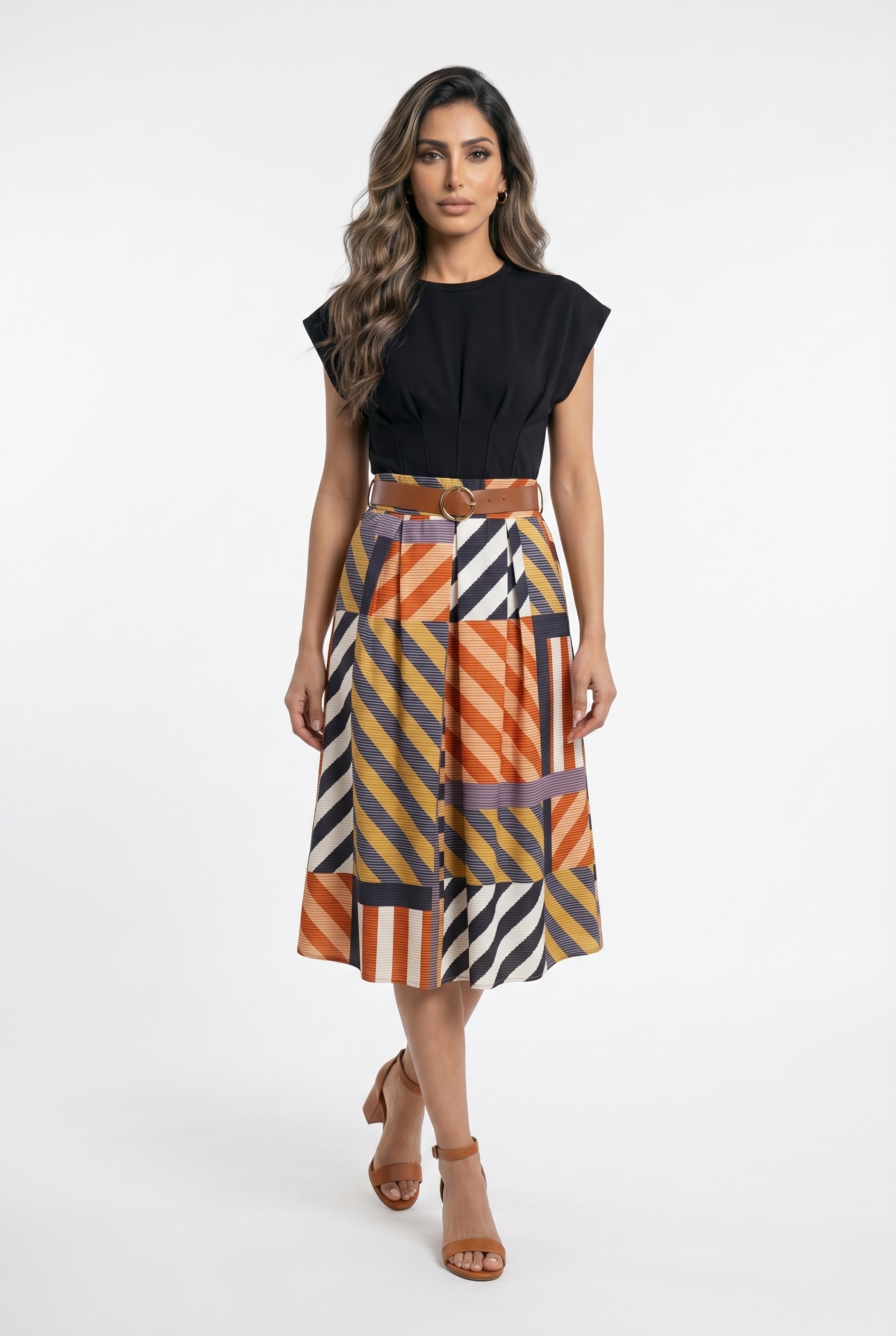 Multi Colored Geometric Pattern Skirt TDM52123-73