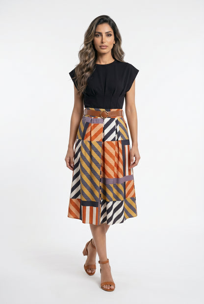 Multi Colored Geometric Pattern Skirt TDM52123-73