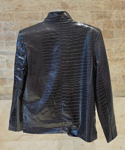 Croc-effect jacket with high collar U512611