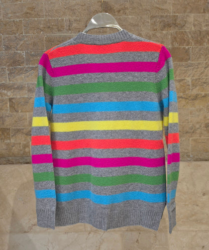 34128 Gray Multicolor Striped Cardigan