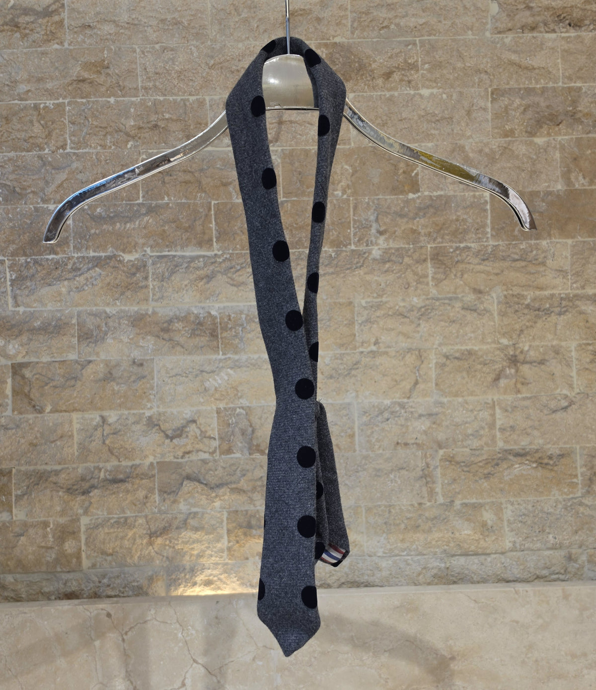 34216 Gray Tie With Black Flocked Polka Dots