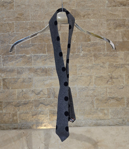 34216 Gray Tie With Black Flocked Polka Dots