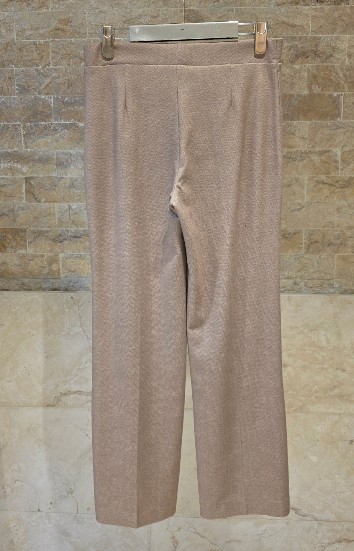 34182 Herringbone Beige Trousers With Side Buttons