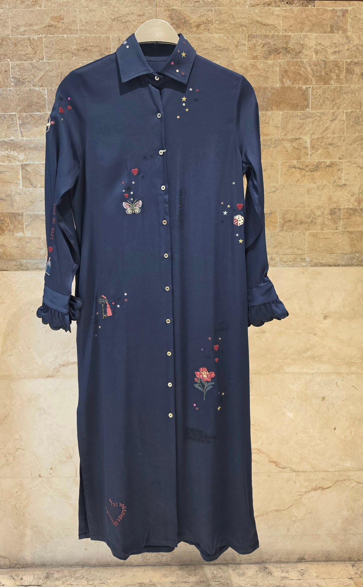 34203 Navy Embroidered Cupid Midi Dress