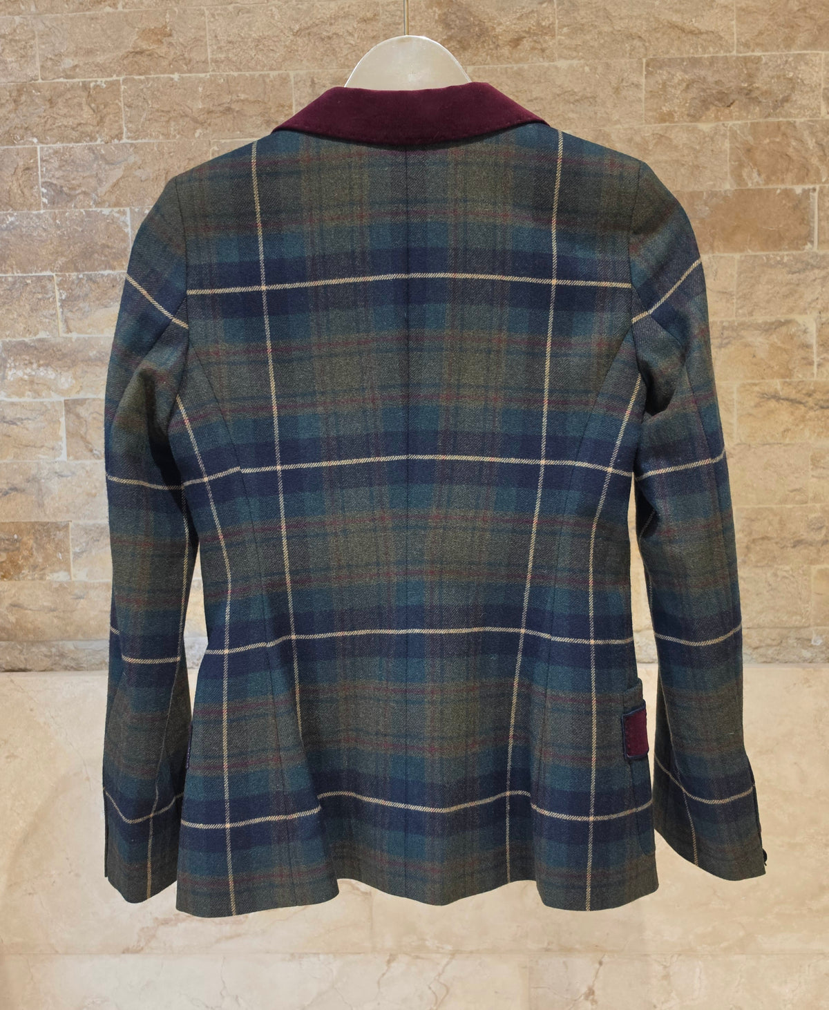 33749 Green Burgundy Checked Jacket