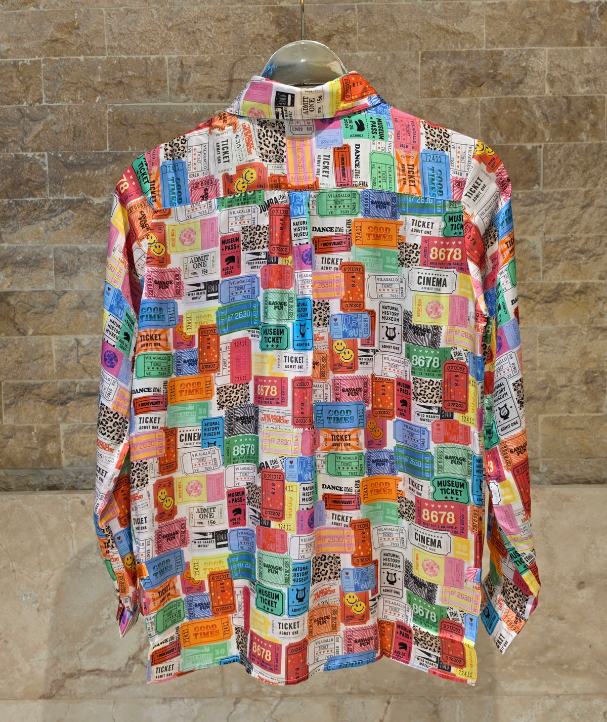 33982 Multicolor Ticket Print Shirt
