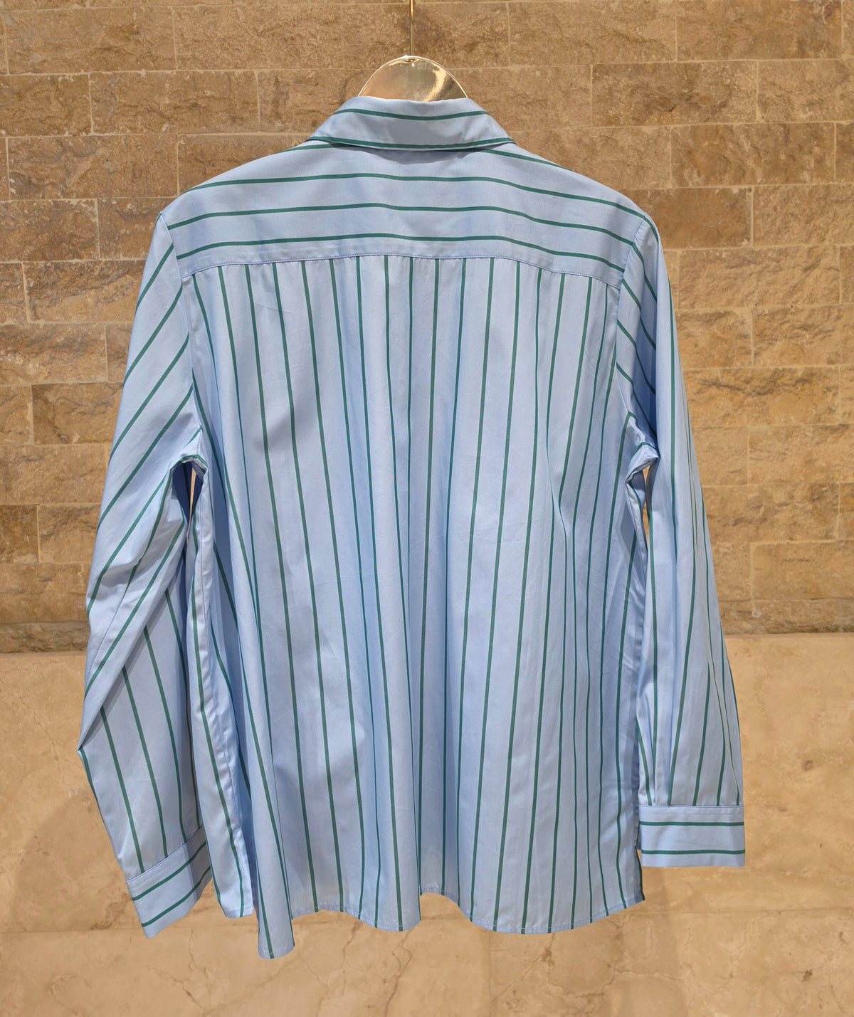 33902 Green Striped Shirt With Ruffle Pockets