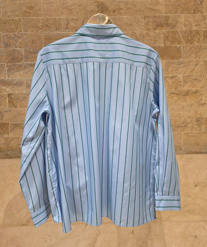 33902 Green Striped Shirt With Ruffle Pockets