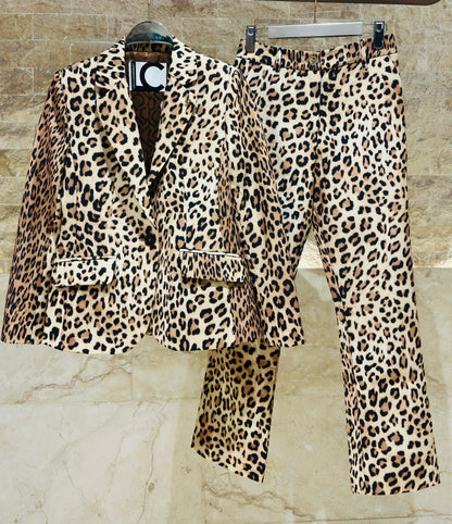 LS2602033/4033 Leopard Print Jacket and Pants سترة وبنطال بنقشة الفهد - Brown Loft