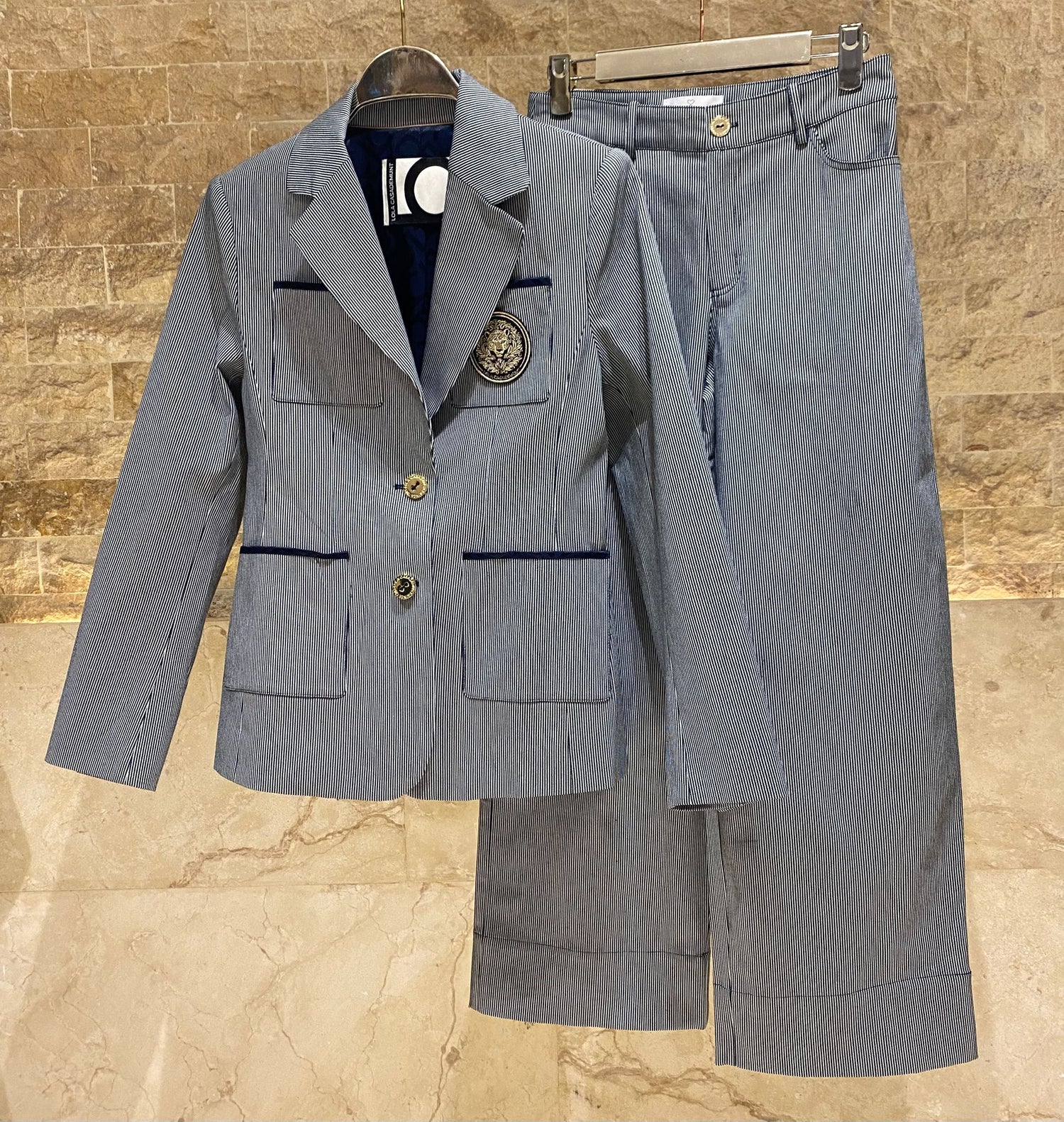 LS2602036/4016 Pinstripe Jacket and Pants سترة وبنطال مخطط - Brown Loft