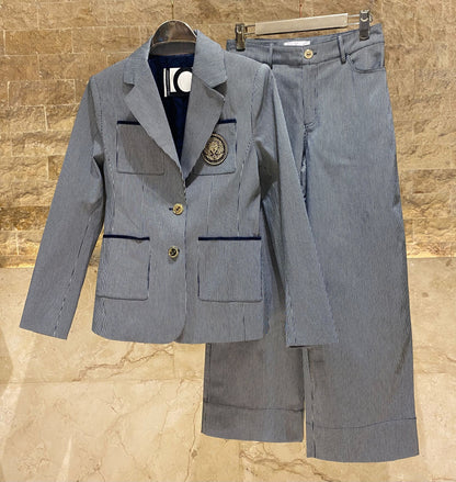 LS2602036/4016 Pinstripe Jacket and Pants سترة وبنطال مخطط - Brown Loft