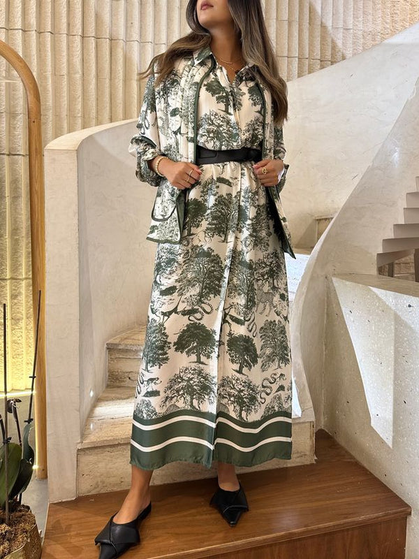 KD6255VS  Safari Print Oversized Satin Long Dressفستان طويل من الساتان بطبعات سفاري