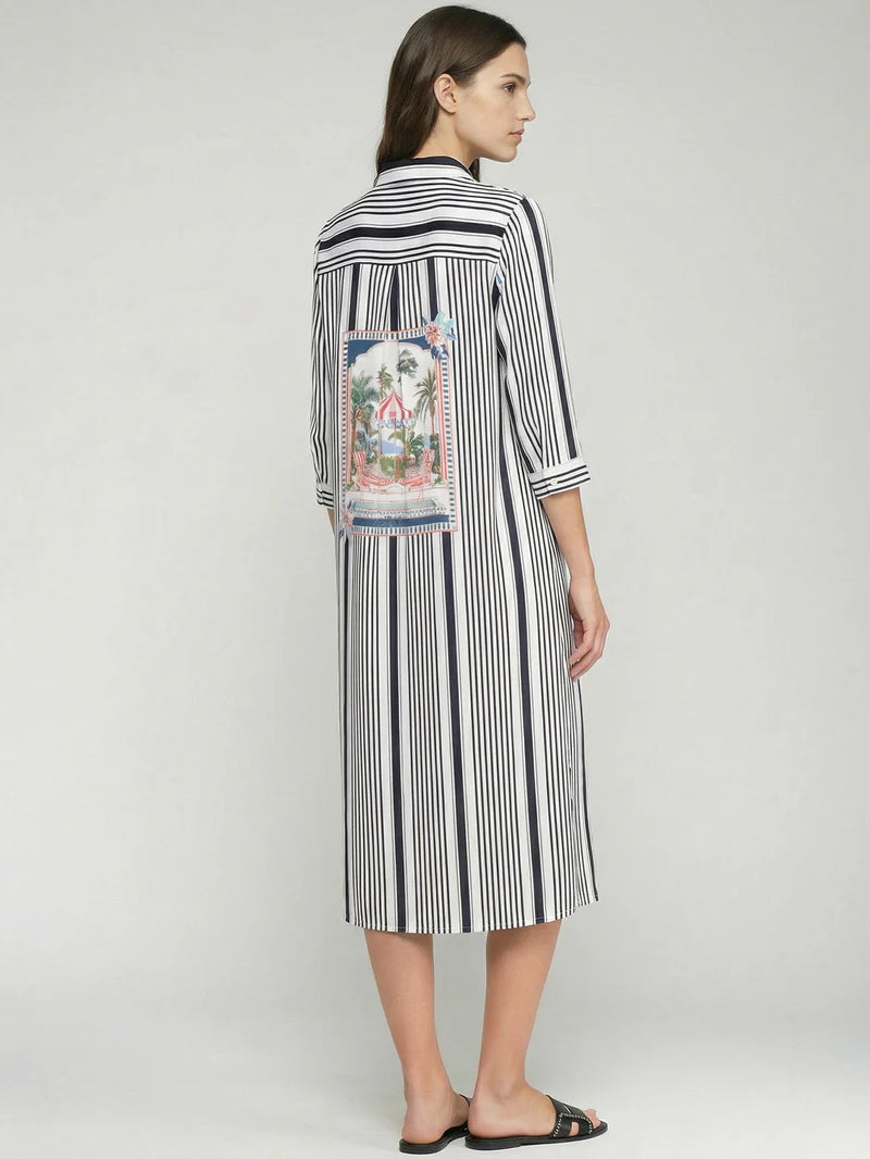 33649 Striped Midi Shirt Dress فستان قميص مخطط متوسط الطول - Brown Loft