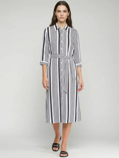 33649 Striped Midi Shirt Dress فستان قميص مخطط متوسط الطول - Brown Loft