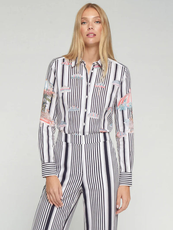 33651 Striped Long Back Shirt قميص مخطط طويل الظهر