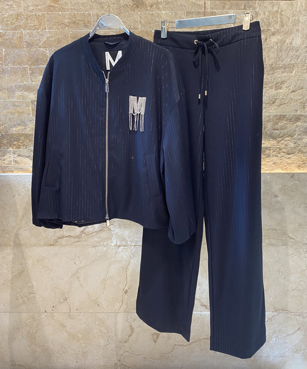 2502005/4001 Pinstripe Bomber Jacket and Straight Cut Pants جاكيت بومبر مخطط وبنطلون بقصّة مستقيمة