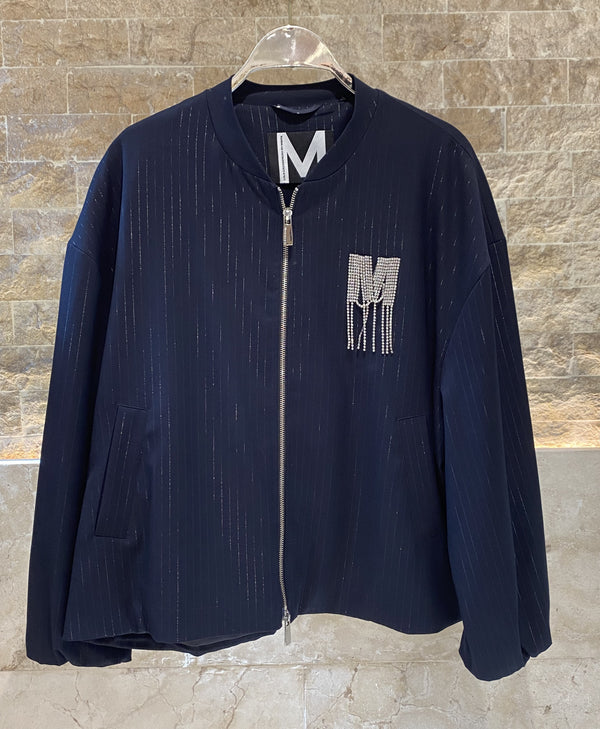 2502005/4001 Pinstripe Bomber Jacket and Straight Cut Pants جاكيت بومبر مخطط وبنطلون بقصّة مستقيمة
