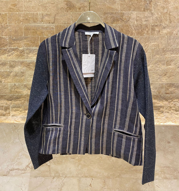 Striped Crop Linen Jacket