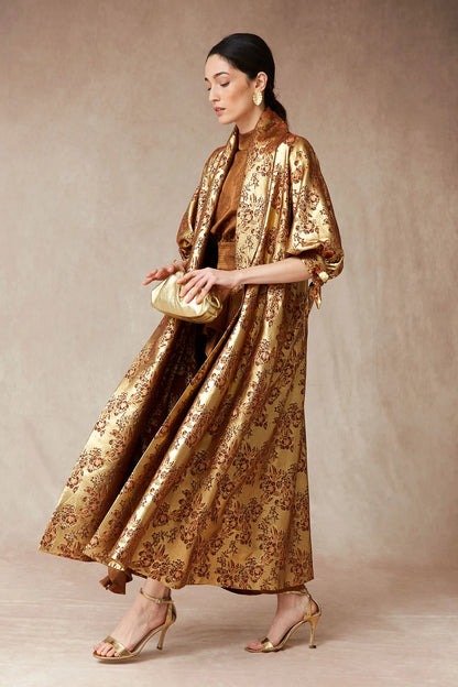 Daiki Ornate Floral Patterned Kimono - Brown Loft