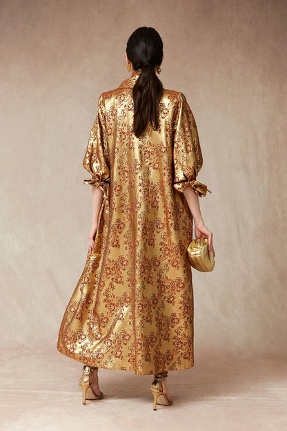 Daiki Ornate Floral Patterned Kimono - Brown Loft