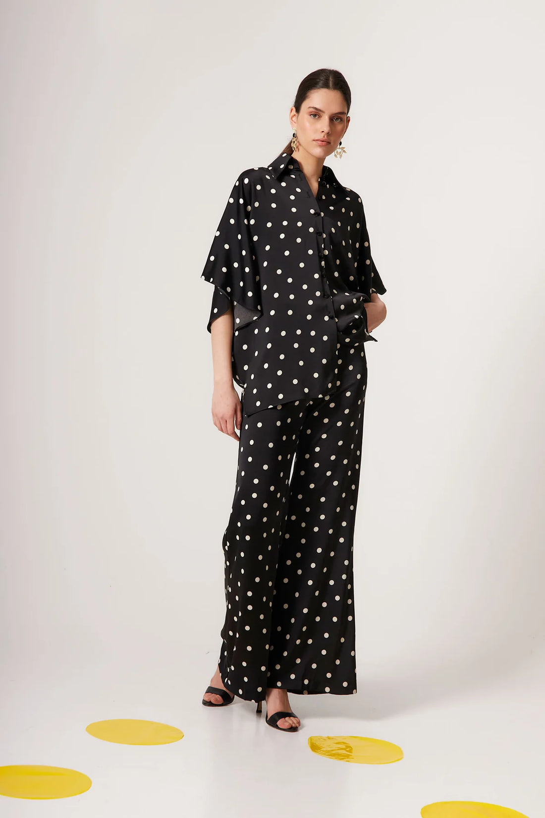 Irina Sets Polka Dot Oversized Satin Shirt and Pants
