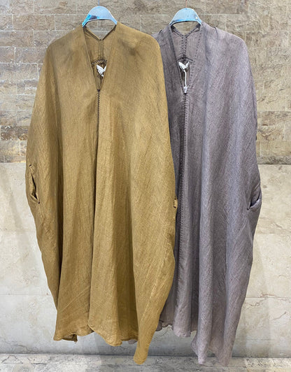 26S-3013 Oversized Linen Blend Kaftan - Brown Loft