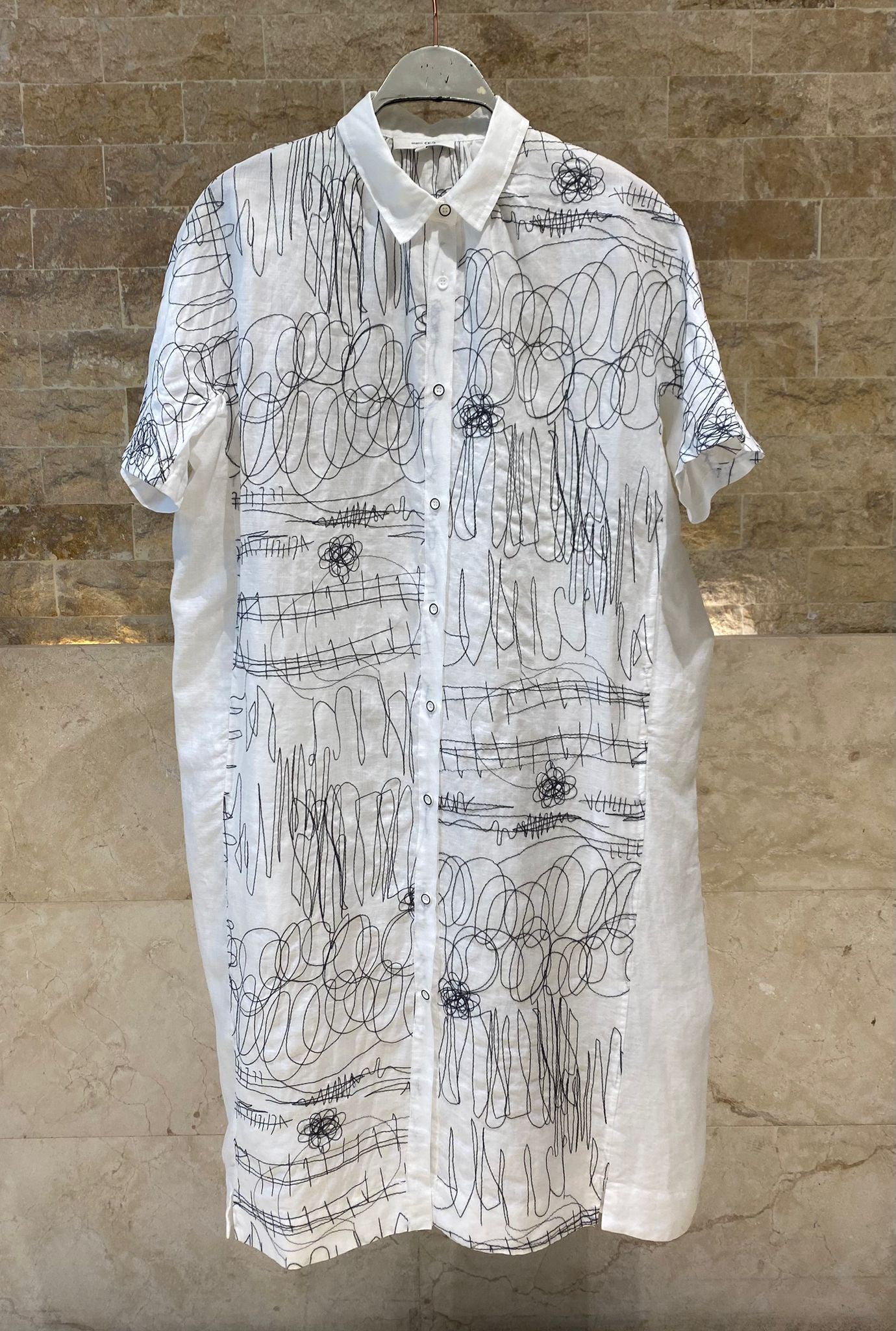 26S-3052 Scribble Print Oversized Flowy Dress - Brown Loft