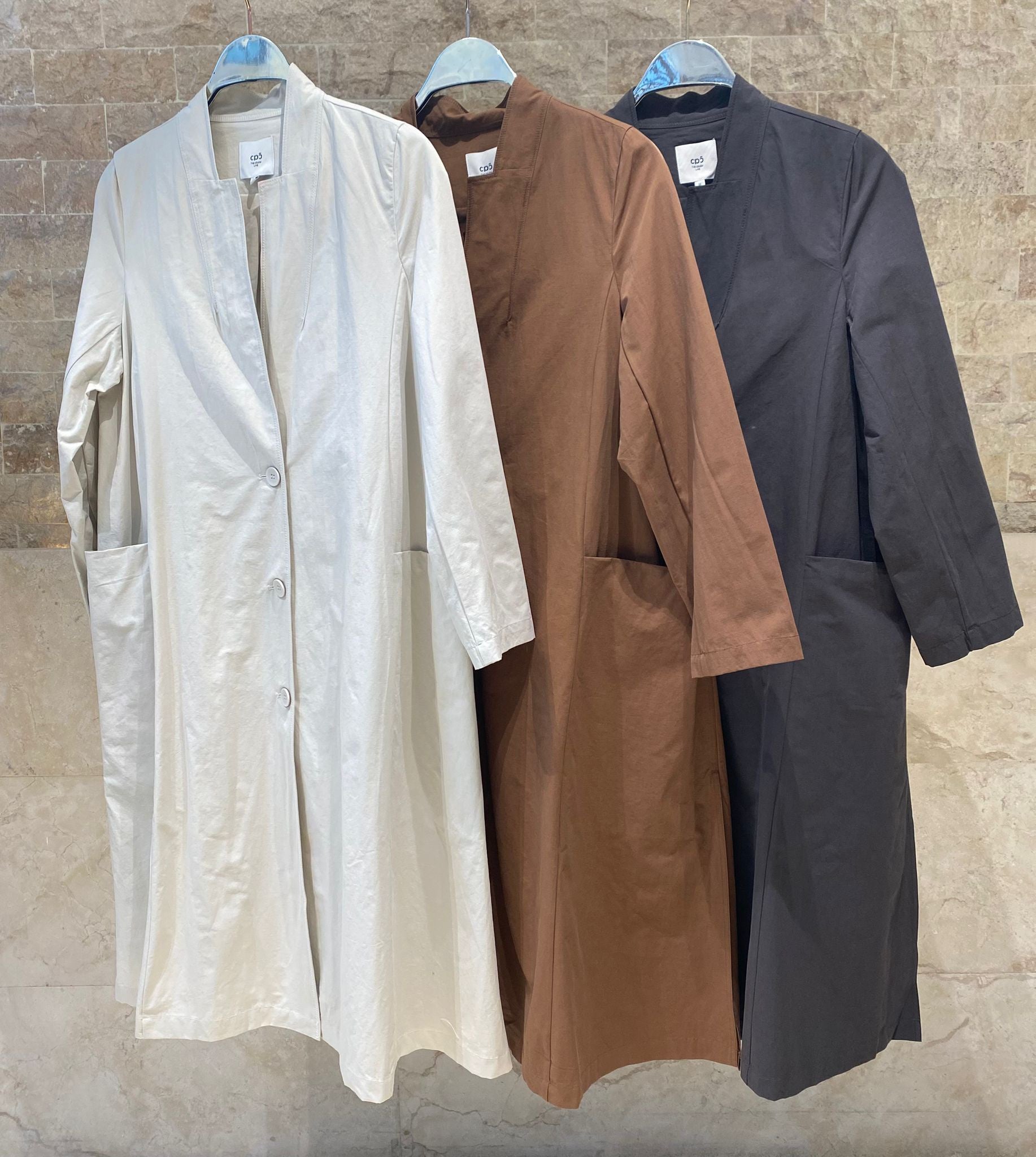 26S-5058 Stand Collared Long Coat Dress - Brown Loft