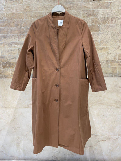 26S-5058 Stand Collared Long Coat Dress - Brown Loft