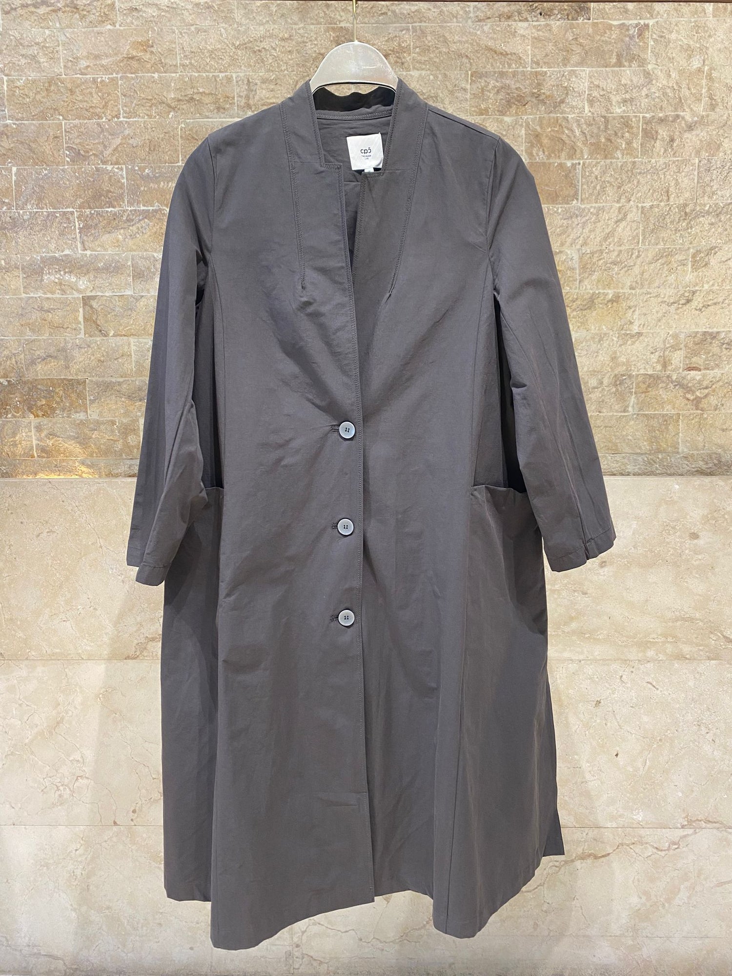 26S-5058 Stand Collared Long Coat Dress - Brown Loft