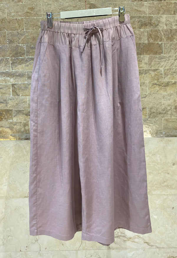 26S-8005 Elastic Waistband Wide Leg Linen Pants