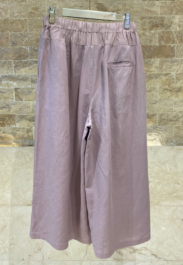 26S-8005 Elastic Waistband Wide Leg Linen Pants