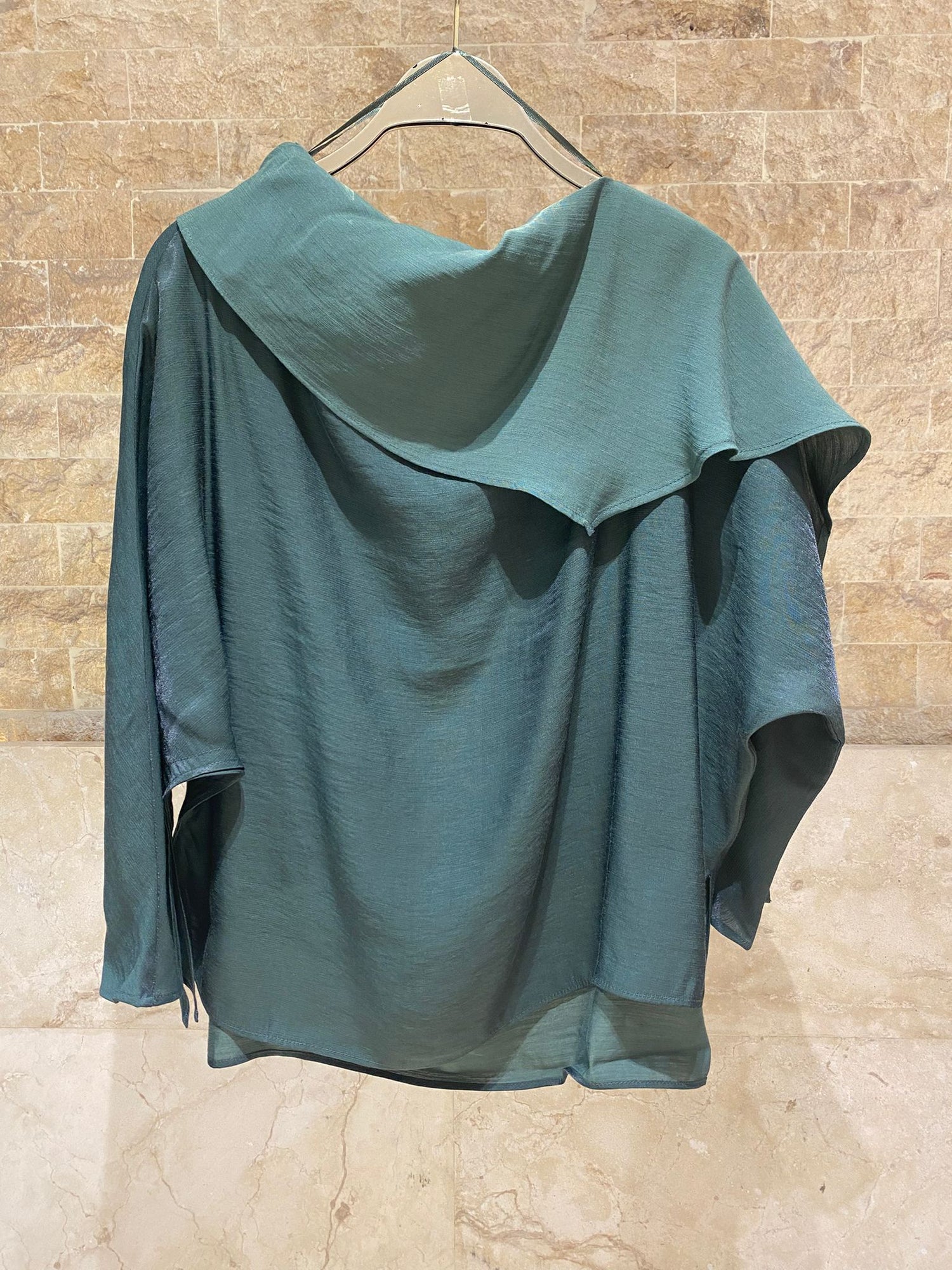 26SS-BC4055 Cowl Neckline Flowing Asymmetric Draped Top - Brown Loft