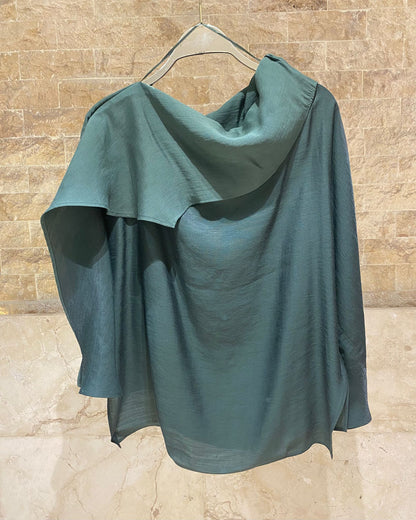 26SS-BC4055 Cowl Neckline Flowing Asymmetric Draped Top - Brown Loft