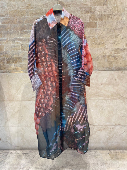 Abstract Print Oversized Shirt Dress 26SS-BC5109 - Brown Loft