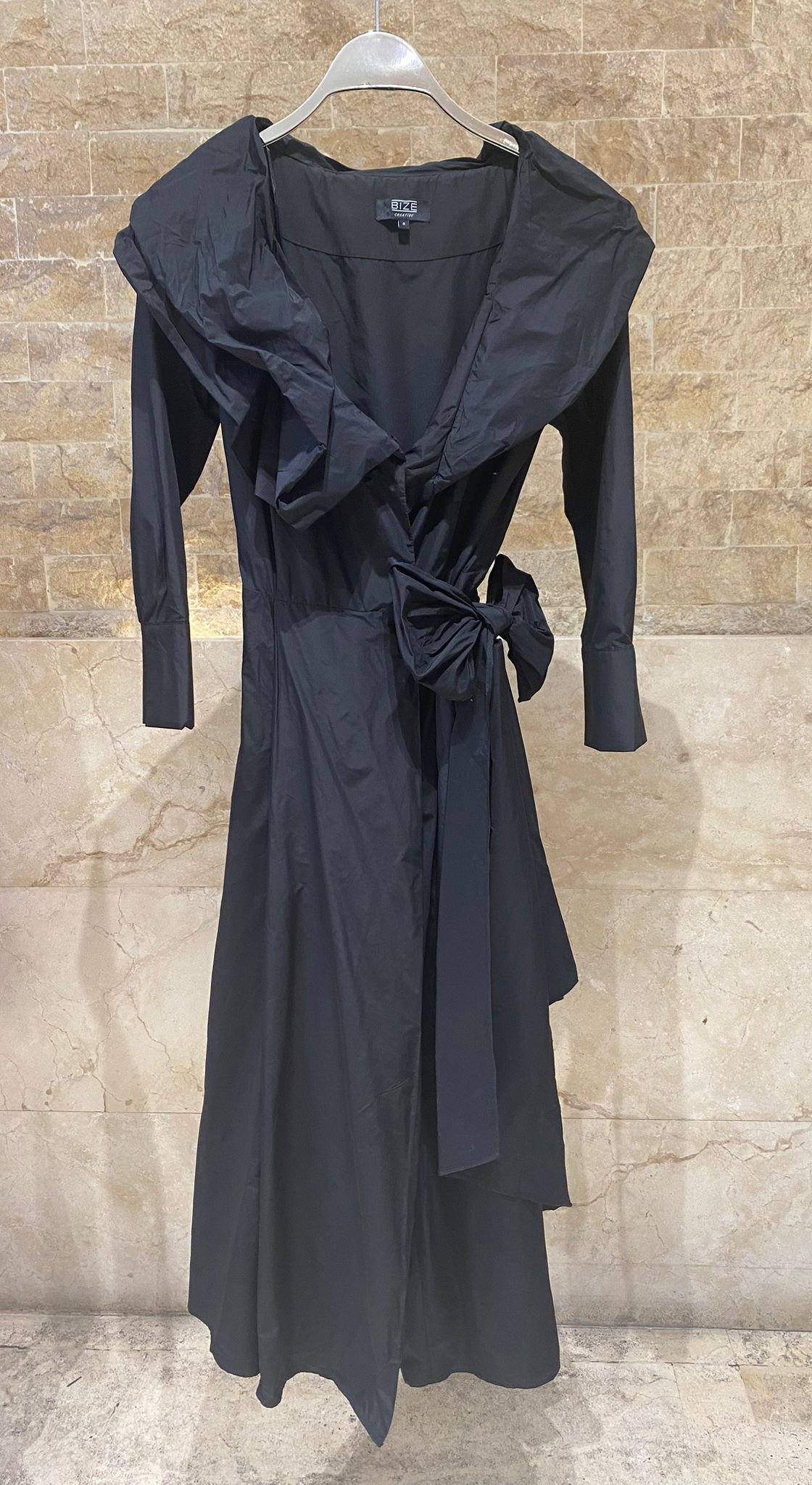 26SS-BC6015 Sculptural Ruffle Collared Wrap Dress - Brown Loft