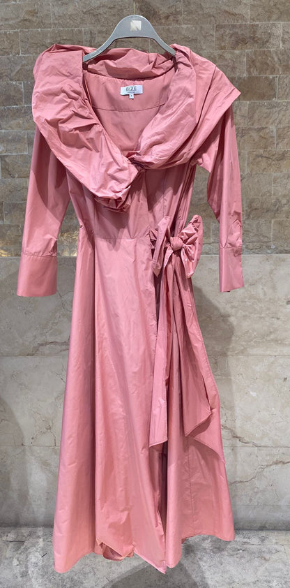 26SS-BC6015 Sculptural Ruffle Collared Wrap Dress - Brown Loft