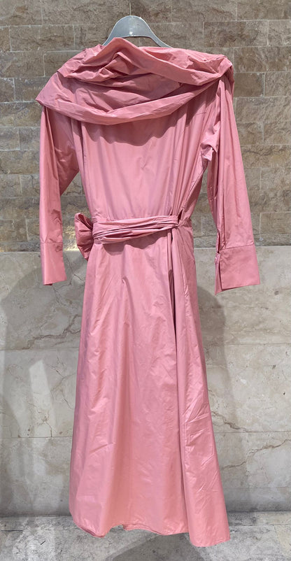 26SS-BC6015 Sculptural Ruffle Collared Wrap Dress - Brown Loft
