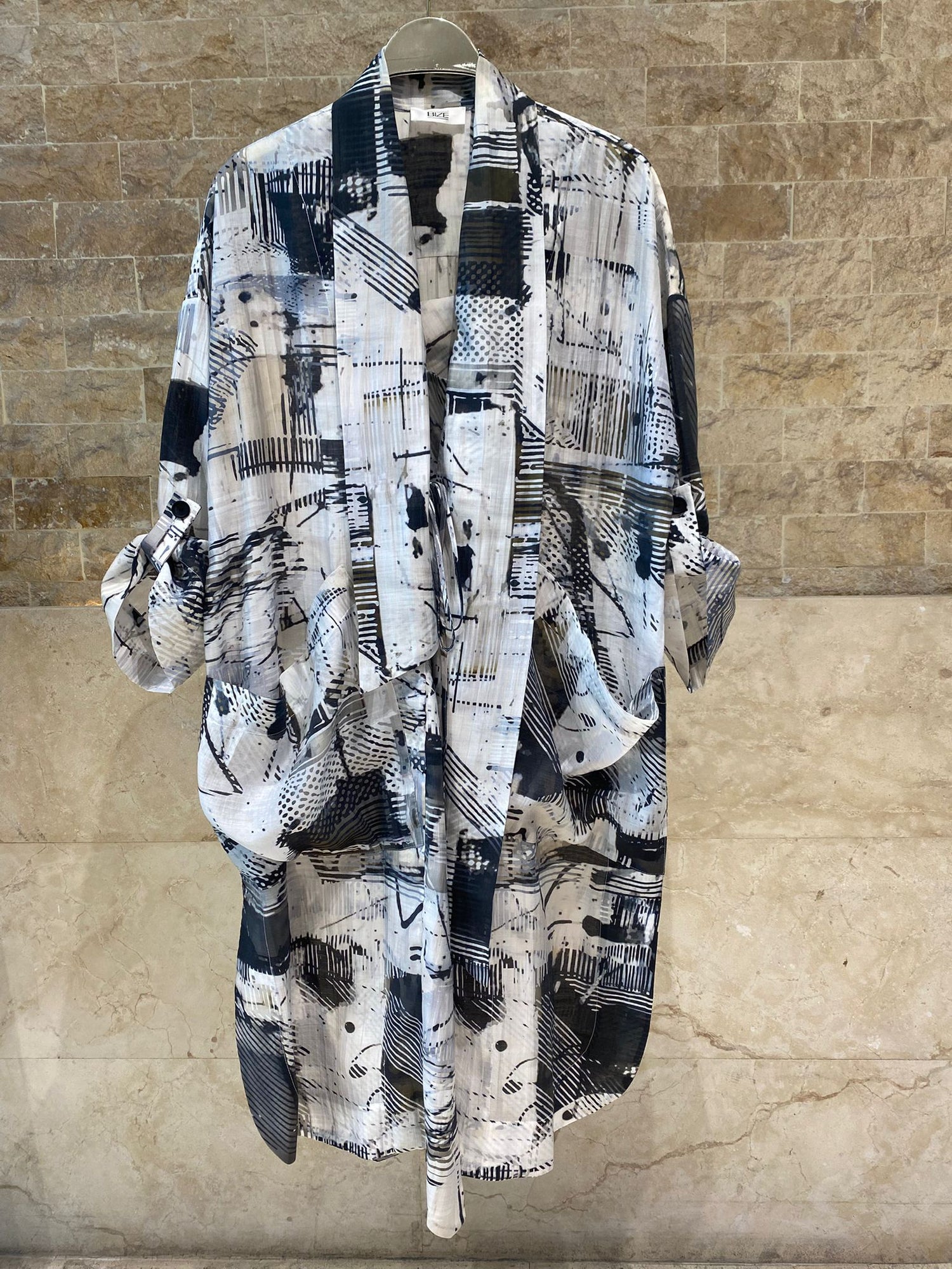 Monochrome Printed Long Kimono 26SS-BZ1112 - Brown Loft