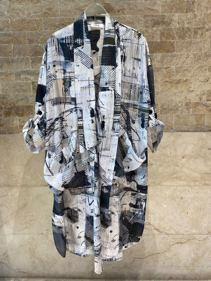 Monochrome Printed Long Kimono 26SS-BZ1112 - Brown Loft